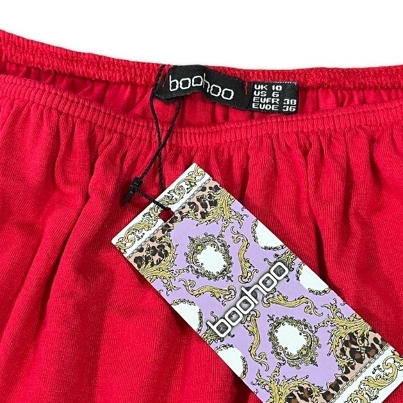 NWT Boohoo Off the Shoulder Cherry Red Swing Dress sz 6 - Picture 3 of 10
